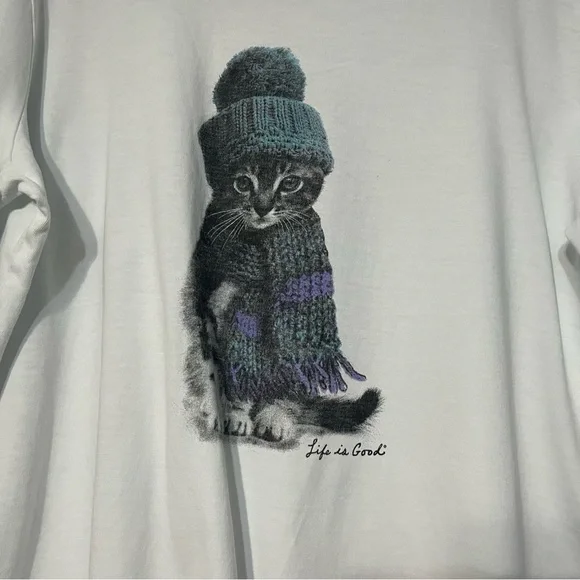 Life Is Good Woman’s Long Sleeve Cat Crusher Tees Bundle Blue - White Size XXL - Picture 10 of 14